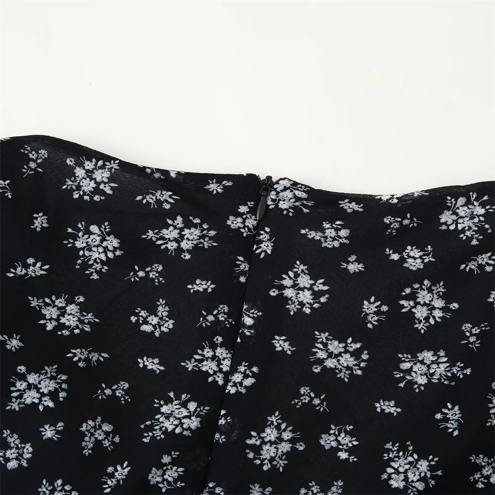 Outono novo estilo de deslocamento feminino impresso em camadas decoração com decote em v vestido de manga comprida