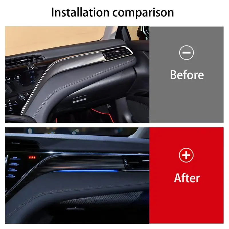 Barra de luz atmosfera interior do carro console central lâmpada decorativa led gelo azul adequado para toyota camry xv70 2018-2023