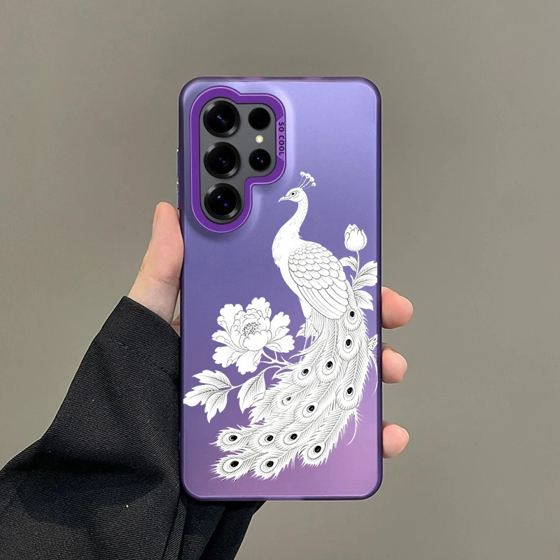 Phone Case for Samsung Galaxy S26 S25 S24 S23 S22 S21 S20 S10 FE Ultra Plus Cover Colorful Soft Edge Hard Shell White Peacock