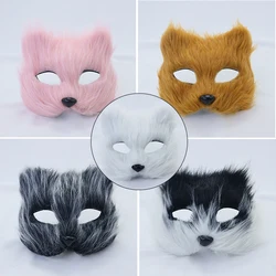 1PC Halloween Cosplay Costume da festa Accessori fai da te Maschera di volpe in pelliccia sintetica Maschera di gatto simulato animale a metà faccia pelosa