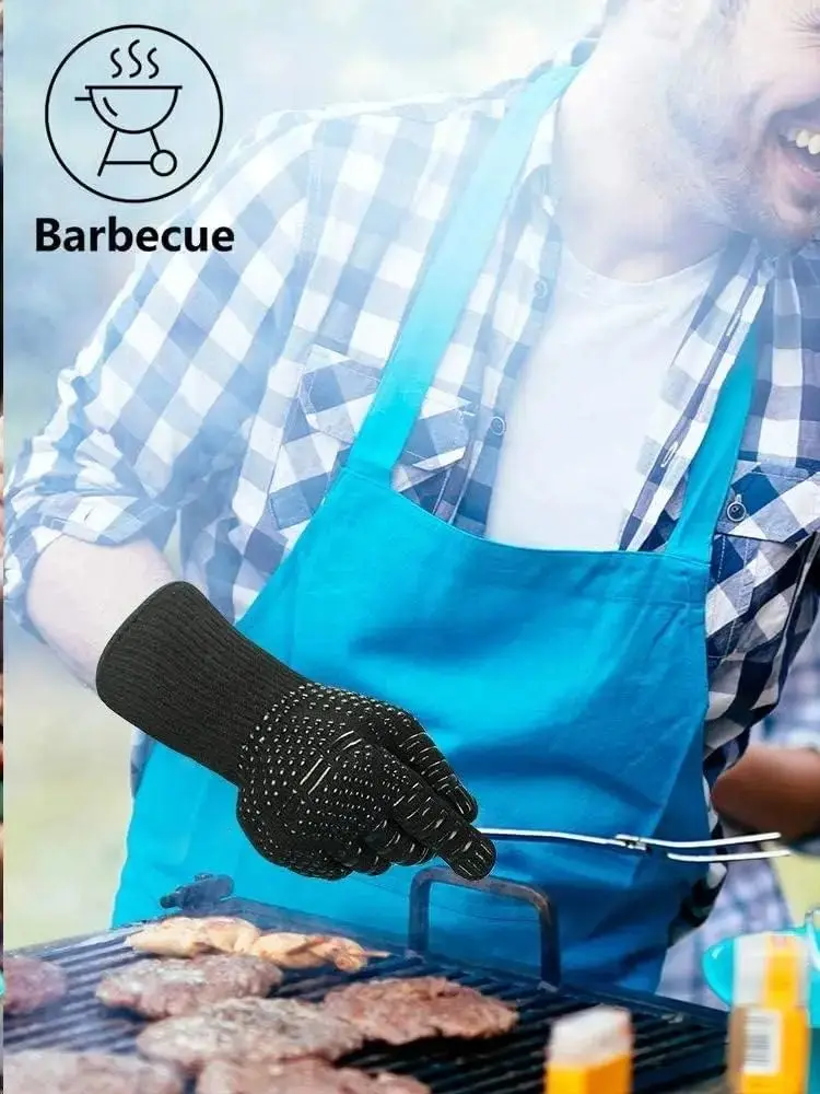Gants de barbecue résistants à la chaleur pour la cuisson à température chaude, les grillades au barbecue ou la cuisson du pain et de la pizza, mitaines de four sûres avec doigts