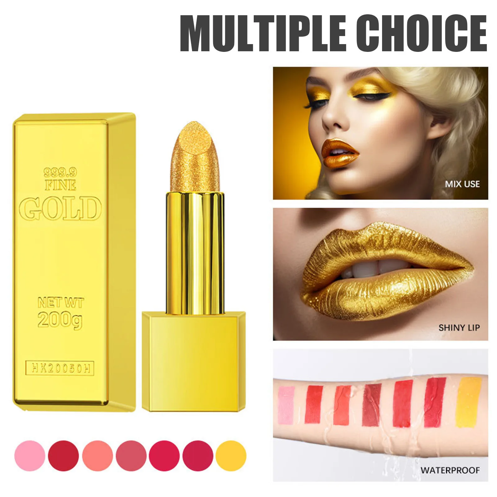 Lipstick Gold Bar Design Shimmering Lipstick For Long-lasting Glitter & Extreme Color Moisturizing Smooth Lips Make-up Cosmetics