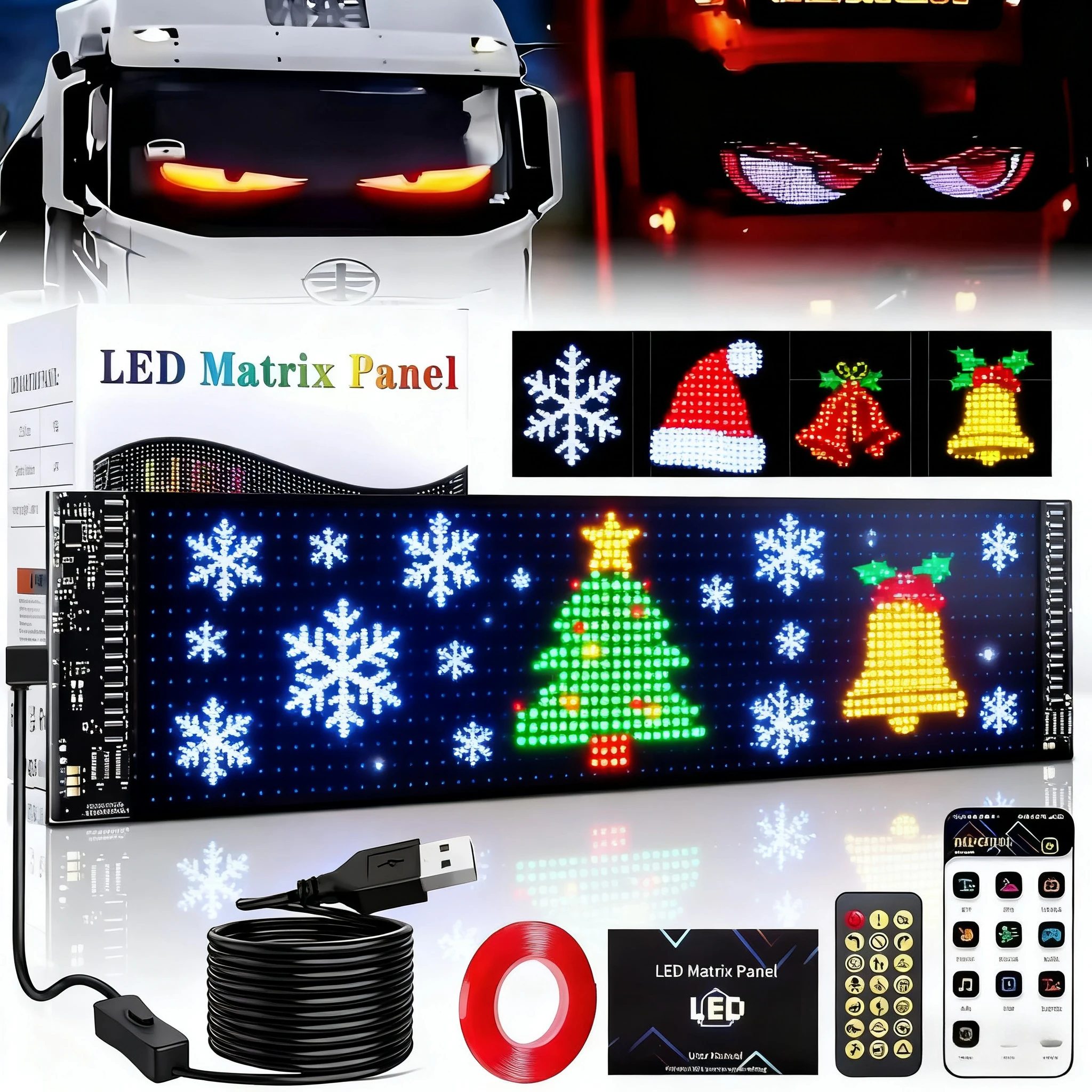 

Truck Car Devil Eye LED Pixel Panel Light Remote Control Soft Lighting Programmable Flexible Digital Display Smart APP Control