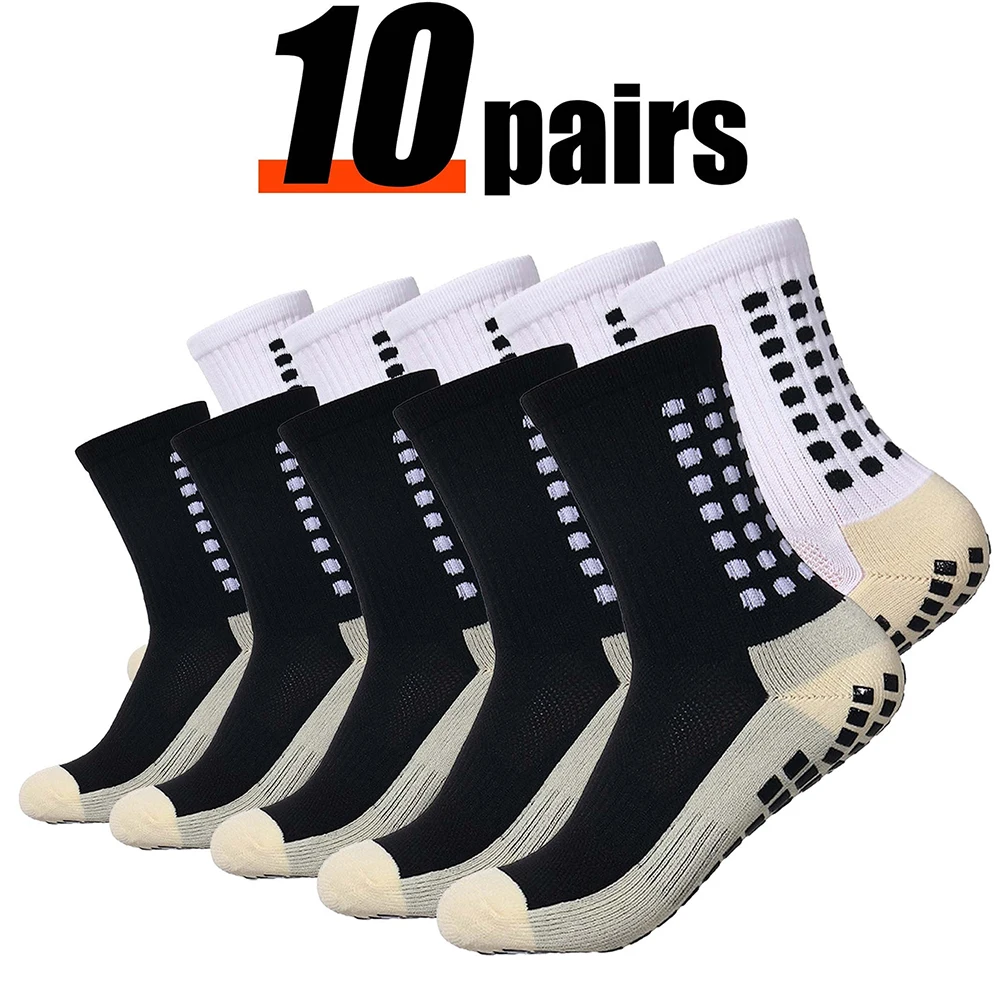 10 Pairs Of High Quality Knitted Soccer Socks Breathable Cushioned Non Slip Durable Providing SupportIt For Football Matches