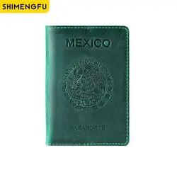 RFID Mexico-Funda de cuero genuino para pasaporte de viaje, billetera para tarjetas de identificación, estuche para tarjetas de crédito