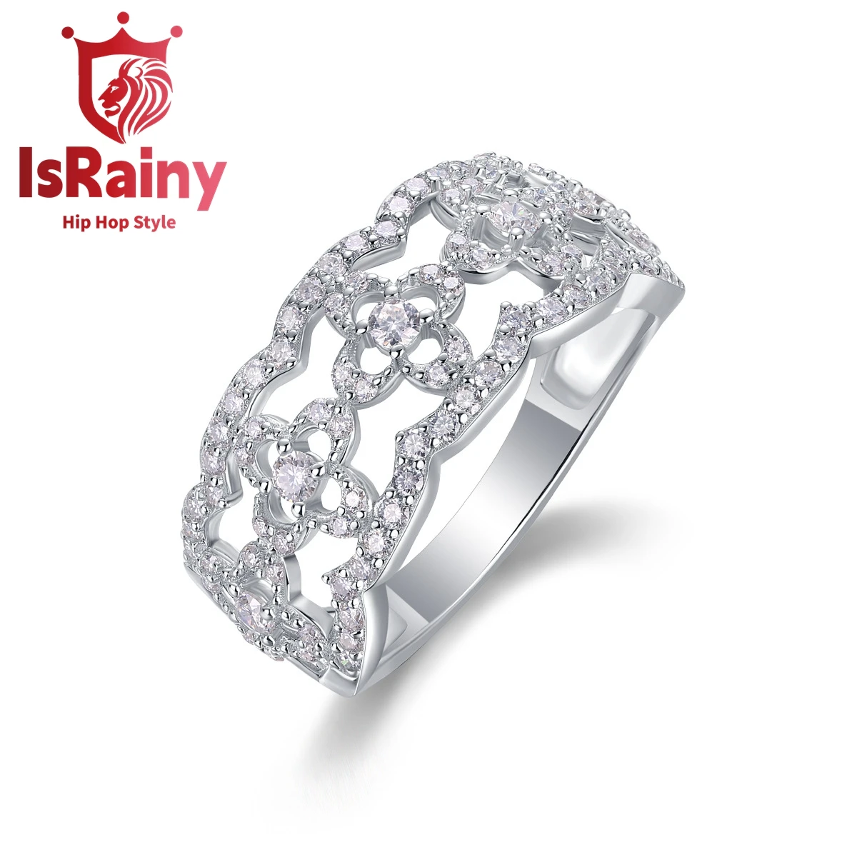 

IsRainy Hip Hop Rock Solid 925 Sterling Silver Round Real GRA Moissanite Diamonds Rings Engagement Anniversary Fine Jewelry