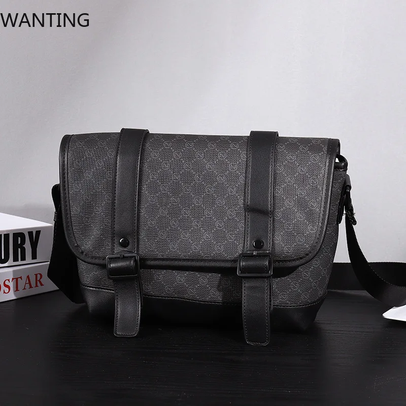 

Letter Printed Crossbody Bags Men Fashion Single Shoulder Bags For Men 2025 New Flap Messenger Bag PU Leather Crossbody Bag Male