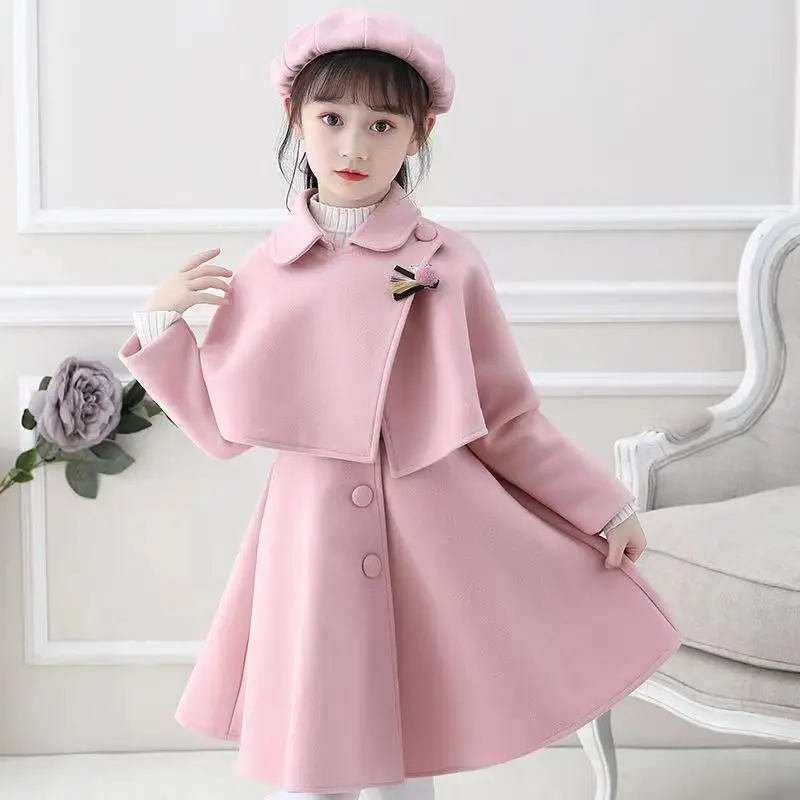 Girl Autumn Winter Dress Set Ethnic Style Little Girl three Piece Woolen Dress Performance korean Children\'s Clothing