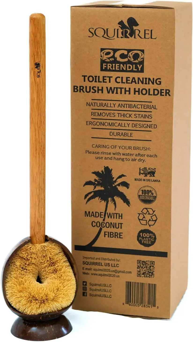 

Wooden Toilet Brush with Coconut Shell Holder Eco-Friendly Wooden Toilet Bowl Cleaning Brush