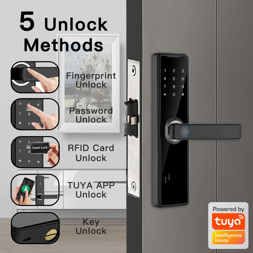 Imagem -02 - Phipulo-smart Electronic Door Lock Impressão Digital Biométrica Desbloqueio Remoto Cartão Keyless Senha de Bloqueio Tuya App