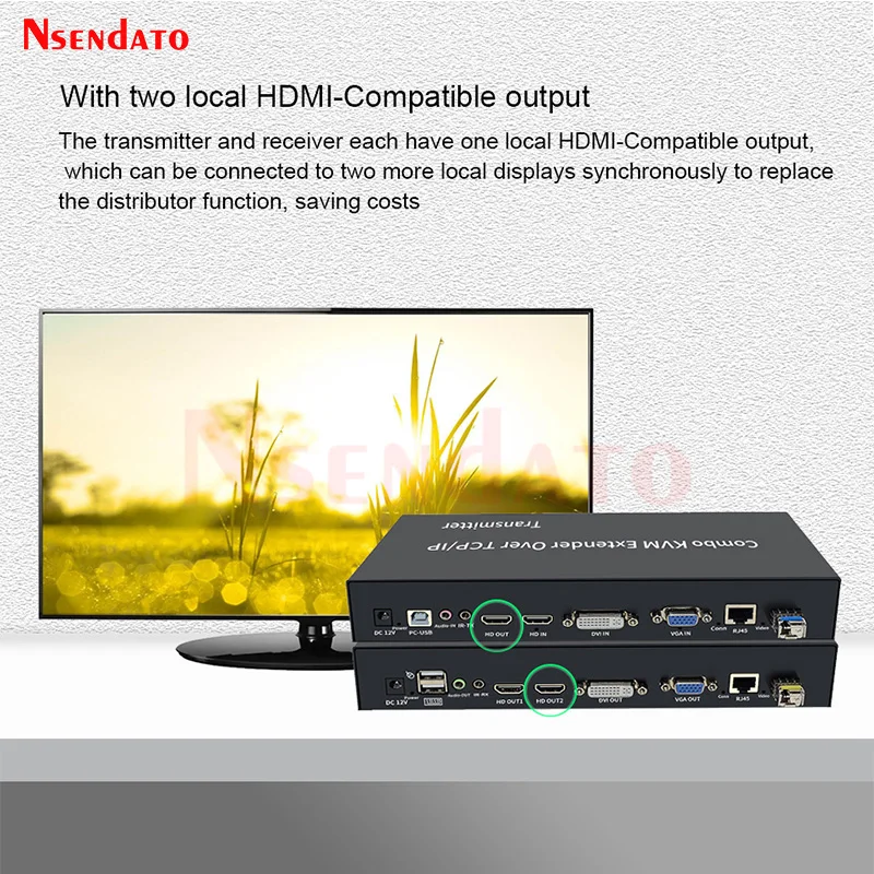 HDMI DVI VGA USB KVM Extender RJ45 120M over IP TCP 20Km HDMI KVM Fiber Extender HDMI With USB2.0 Over SC Transmitter Receiver