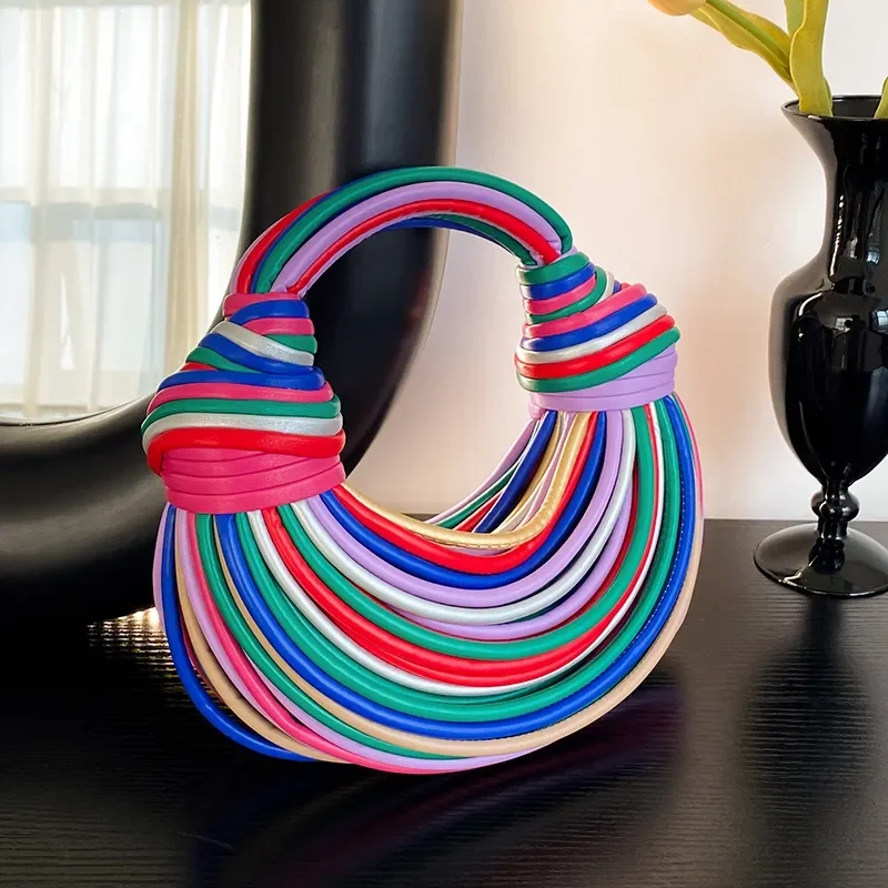 

New Colourful Rainbow Noodles Shaped Luxury Designer Women Lady Handbag Underarm Bag Woman Totes Purses Clutch Party Dinner Bags