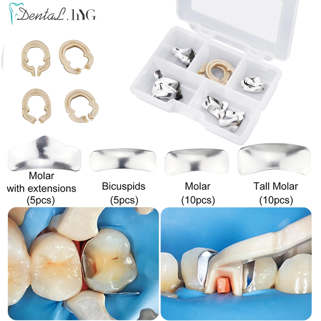 Dental Sectional Matrix Bands System Metal Contoured Matrices Kit with Resin Clamping Seperating Ring Autoclavable Dentist Tools