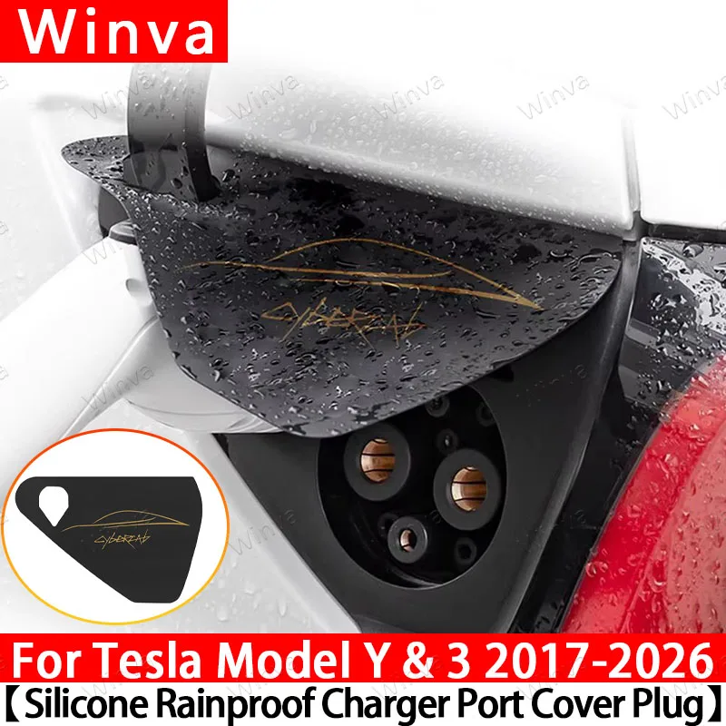 Cubierta para Puerto de Carga de Coche para Tesla Model 3 Y Highland Juniper, Protección Impermeable para Exteriores, Cubiertas de Silicona a Prueba de Polvo, Accesorios