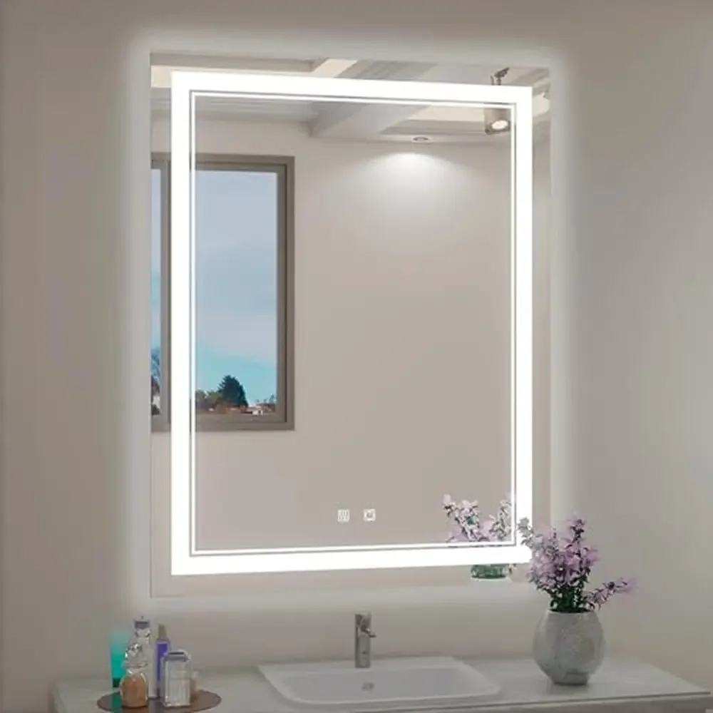 Dimmable LED Mirror Smart Memory Anti-Fog Wall Mount Easy Installation 36x28 Inch