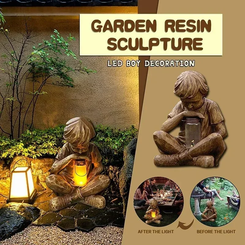 

Glimpses of God Boy Statue Garden Decoration Resin Ornament Alien Snail Statue Figure Statues Model Garden Decoration