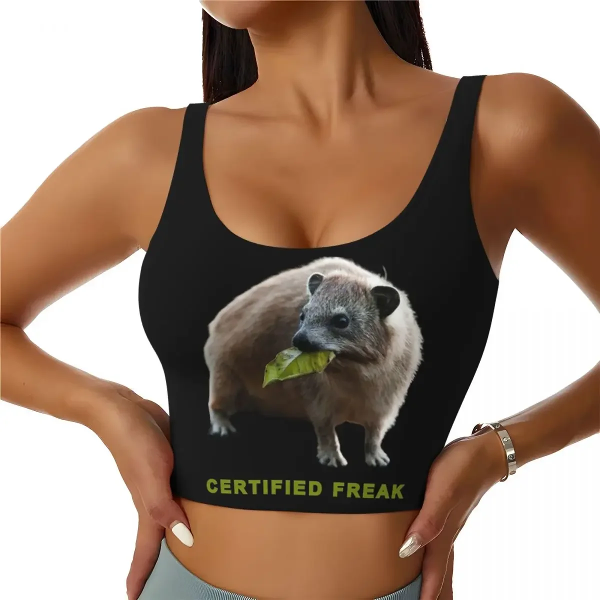 Custom Rock Hyrax Photo Certified Freak Vampire Women Sports Bra High Impact Vest Gym Workout Yoga Crop Tank Tops