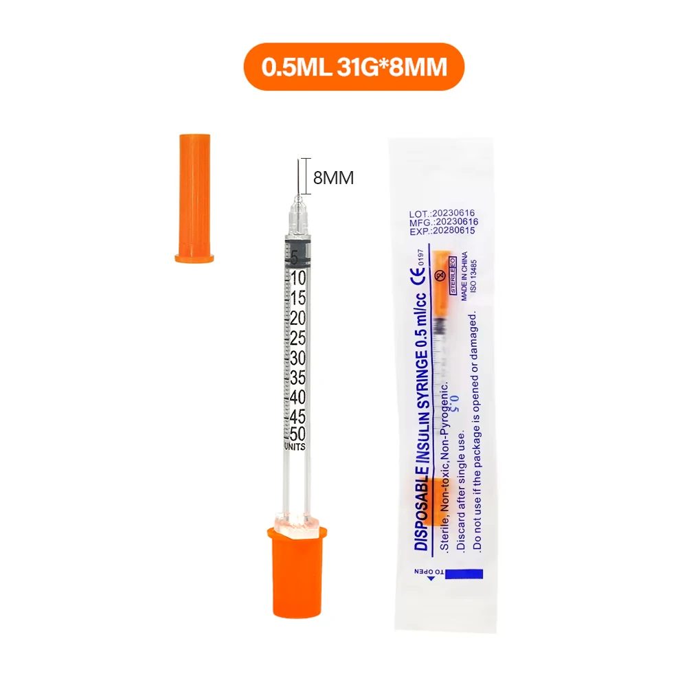 100 stuks/doos 0,5ml 29G 30G 31G insuline spuit met naald, wegwerpbaar, gesteriliseerd, individueel verpakt, injector voor huisdieren