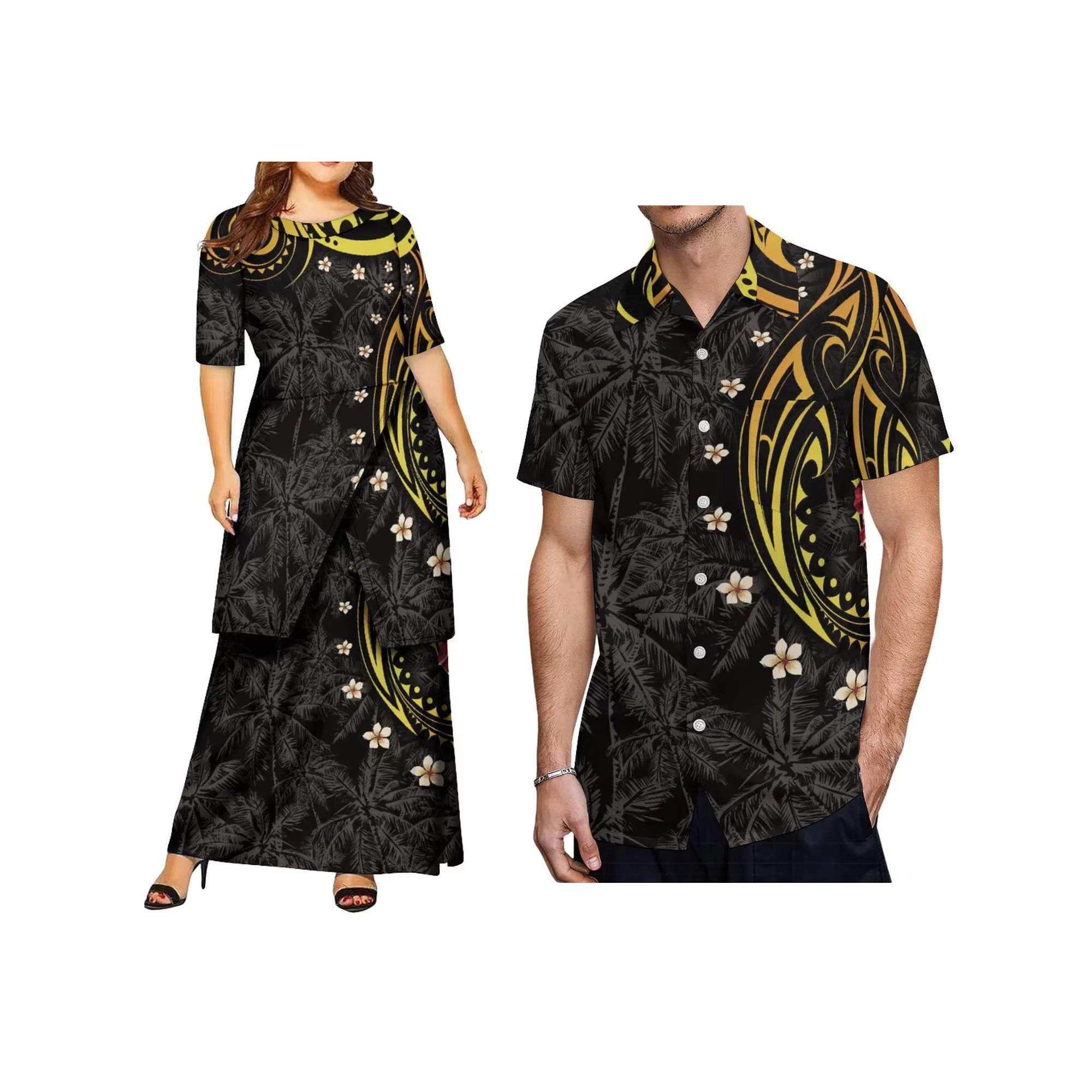 

Custom Logo Women Casual Round Neck Dress Tonga Polynesia Puletasi Dress Half Sleeve Design Party Dress Two Piece Set Outfits
