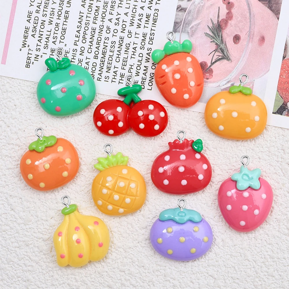 Cabochons en résine à dos plat pour épingle à cheveux, série de fruits à pois blancs brillants, scrapbooking, bijoux à bricoler soi-même, accessoires de décoration artisanale, 10 pièces