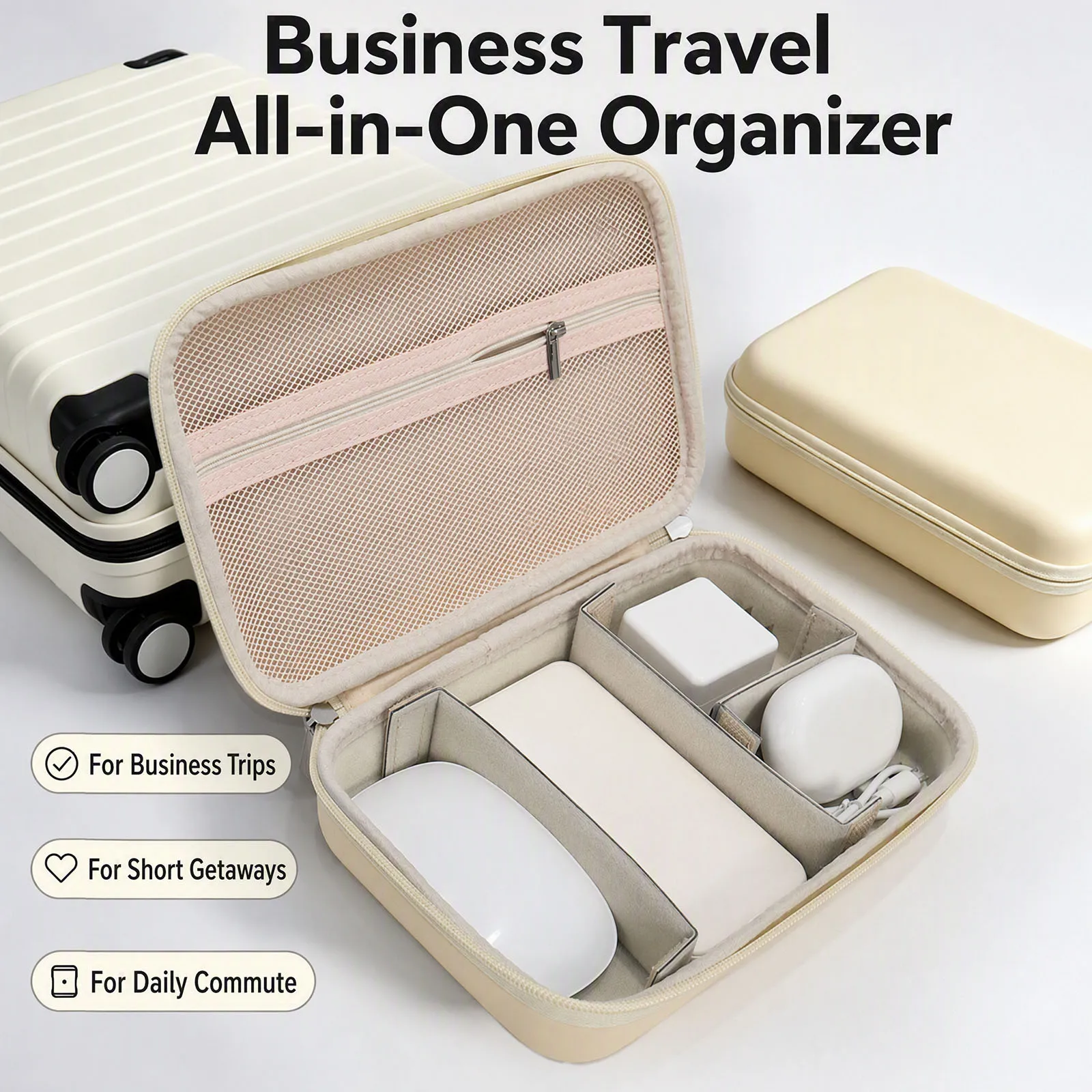 Storage Bag for Mini Desktop M4 Beige Hard Shell Mouse & Cable Storage Bags Waterproof Lightweight Protective Bag Storage Box