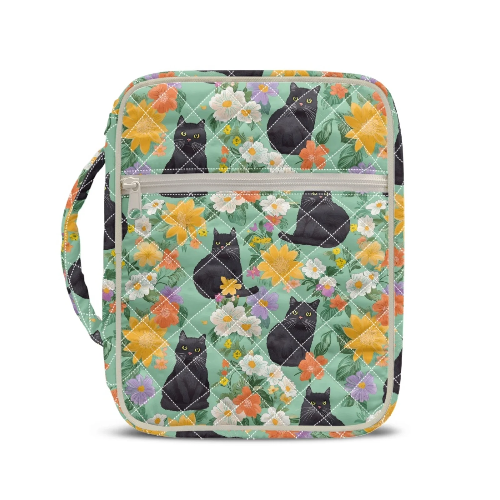 Coloranimal Cats Flowers Fashion 2026 Quilted Bible Cover Polyester Fabric Portable Quilted Bible Cover Case for Bibles Lover