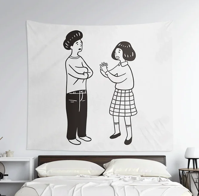 Abstract Couple Simple Lines Background Cloth Hanging  Rental Dormitory Bedside Decoration  Photo Live Tapestry