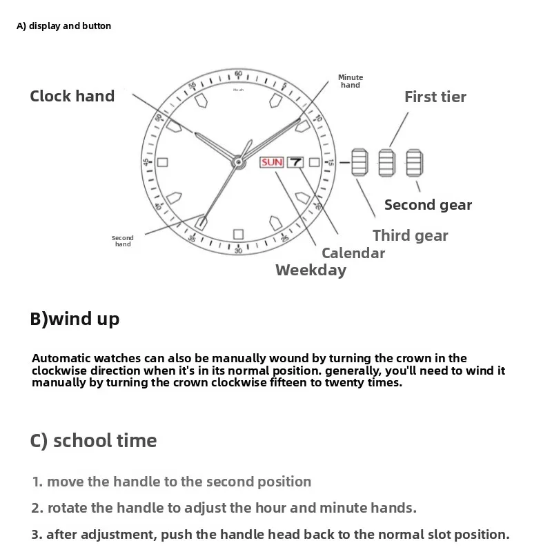 ملحقات حركة الساعة لحركة Meiyoda 8205، آلة بيضاء تقويم مزدوج الساعة الثالثة، حركة