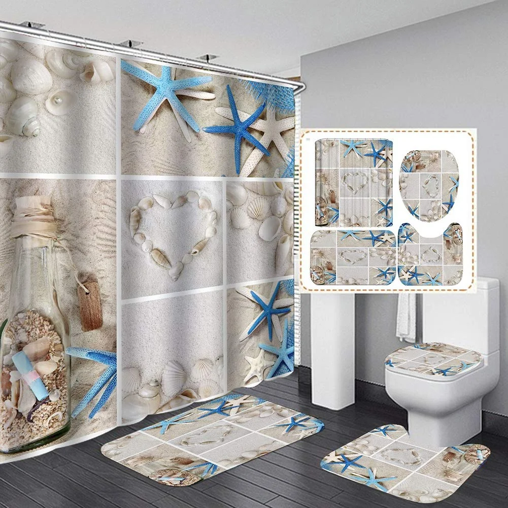 

Beach Starfish Bathroom Shower Curtain Accessories Bathroom 4 Piece Set Mats And Curtains Home Decor Cartoon Cute Anime