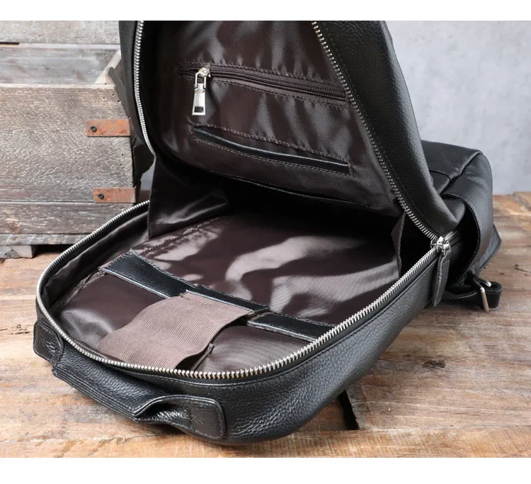 Simple casual head leather men's backpack, handmade leather computer backpack, leather fashion bag