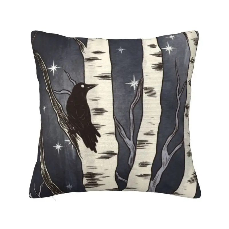 Birds And Birch Trees Cushion Covers Witchy Crow Soft Luxury Pillow Decoration Salon