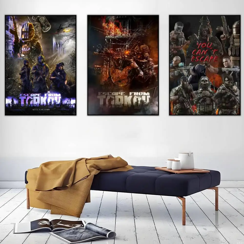 Video Game E-Escape F-From T-Tarkov Poster Sticky Wall Art Printing Waterproof Home Living Bed Room Bar Aesthetic Decor