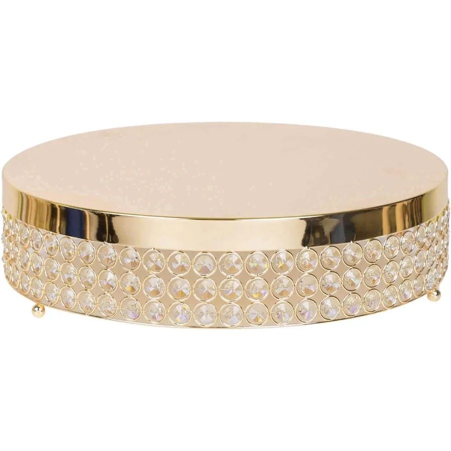 

15.5-Inch wide Gold Beaded Round Metal Cake Stand - Birthday Party Wedding Display Dessert Pedestal Centerpiece Riser