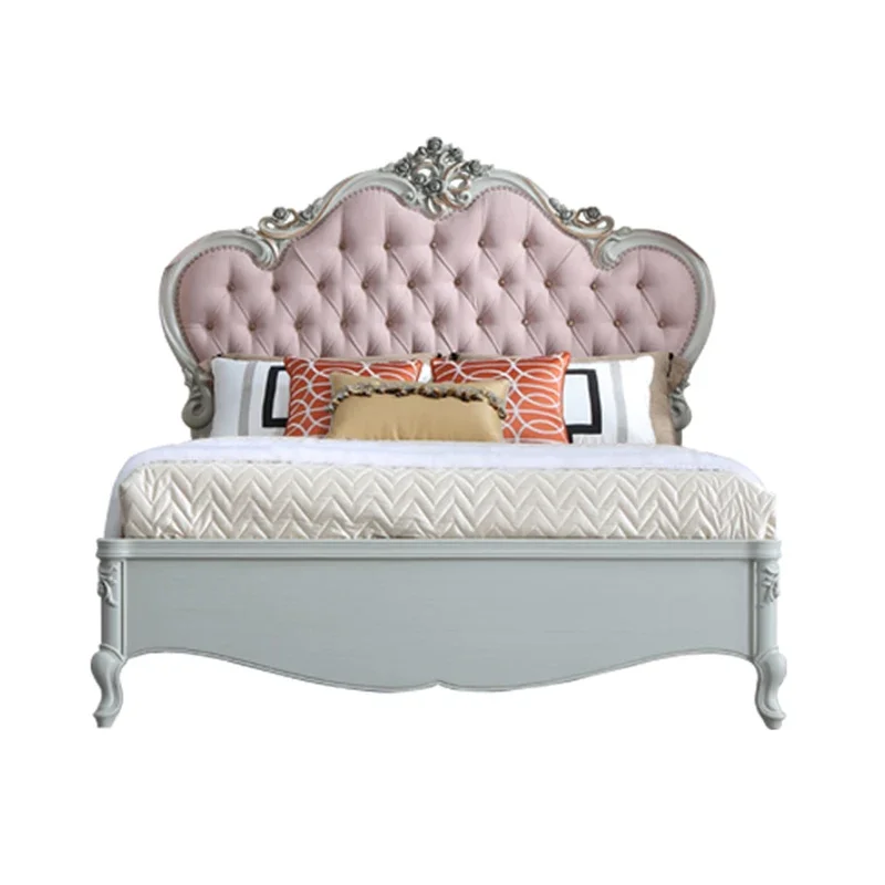 # for Italian Luxury Design High Backrest  Classic Bedroom Furniture Set Elegant Wood Frame Princess Bedroom King Size Bed