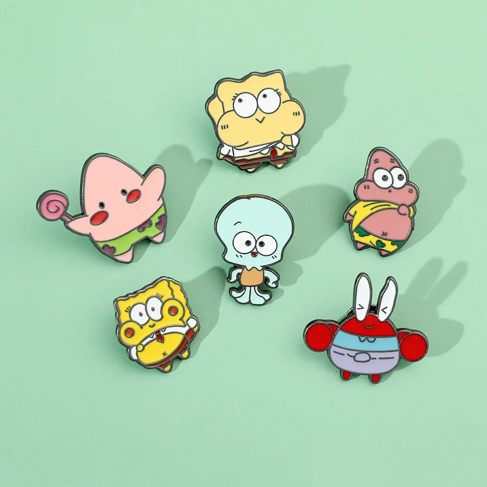 Sponge-bob Enamel Pins Brooch Anime Creativity Metal Badge Fashion Hat  Accessory Jewelry Pin Backpack for Men Women Gifts