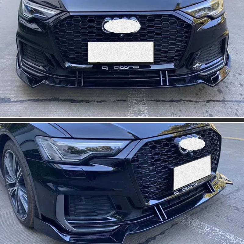 For 3PCS ABS Front Bumper Diffuser Lip Splitter NEW Audi A6 S6 C8 Black Anti - Collision Decorative Accessories Refit 2020 2021