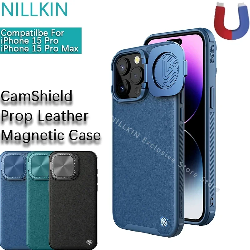 

Чехол Nillkin для iPhone 15 Pro Max, кожаный чехол CamShield, магнитный кронштейн для объектива, чехол для телефона, простой кожаный защитный чехол
