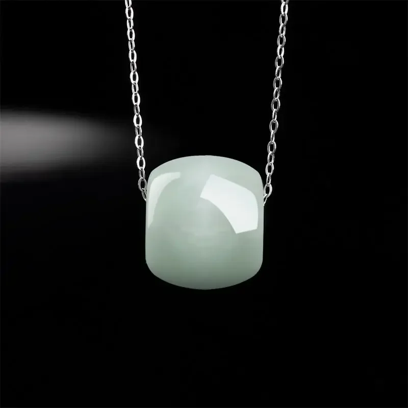 Natural A Jadeite Clipper Card Pendant Ice Seed Jade Transfer Beads Women's Jade Pendant S925 Silver Chain Jade Necklace