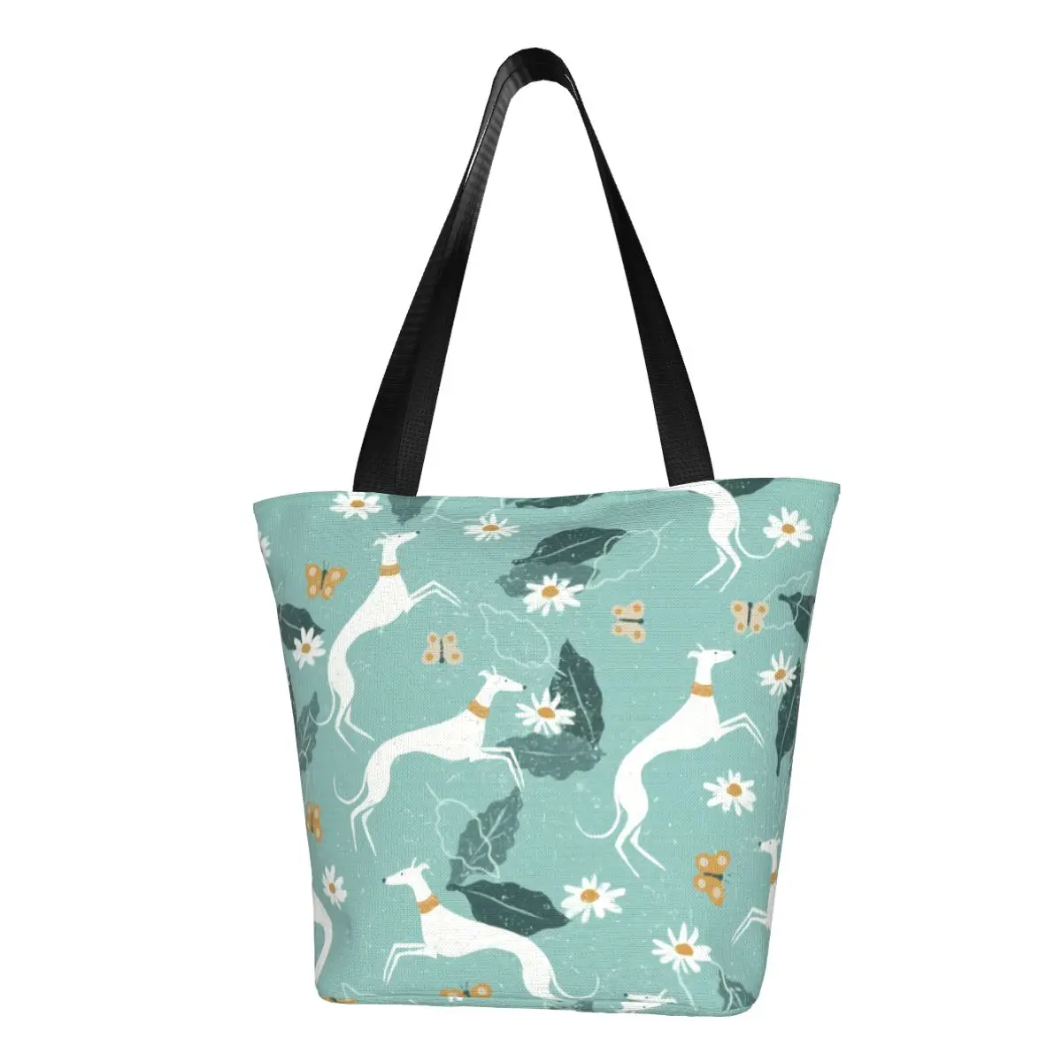 Custom Greyhound And Butterfly Shopping Canvas Bag Women Washable Groceries Dog Tote Shopper Bags