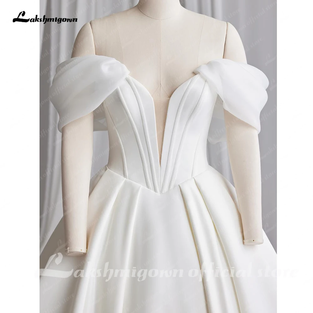 Lakshmigown Off The Shoulder Crepe Satin A-Line Bridal Gowns For Formal Party Floor Length Wedding Dress Vestidos Customized image 3