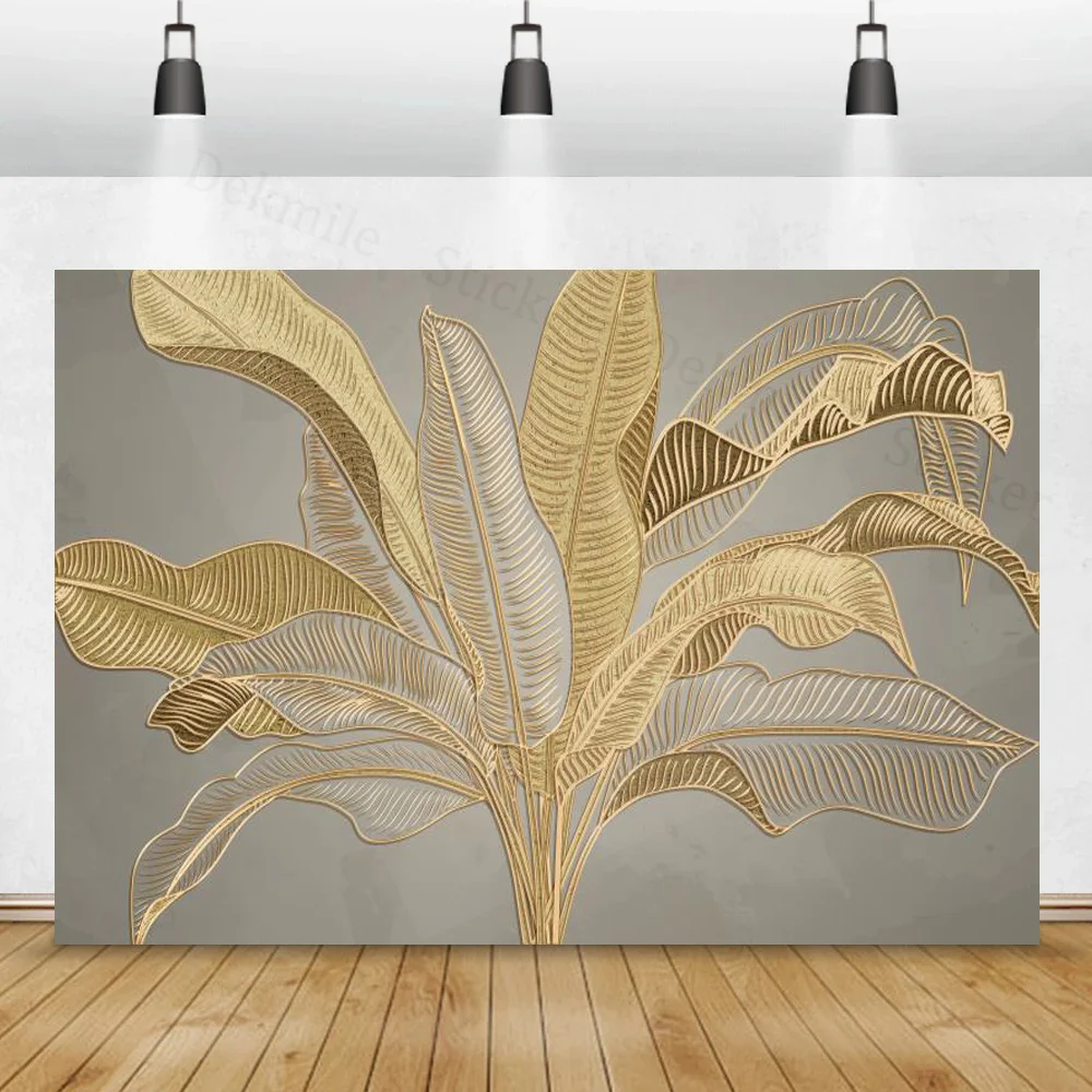 Light Luxury Custom Papel De Parede 3D Gold Line Banana Leaf wallpaper Living Room Home Decor Mural Papel Mural House Decoration