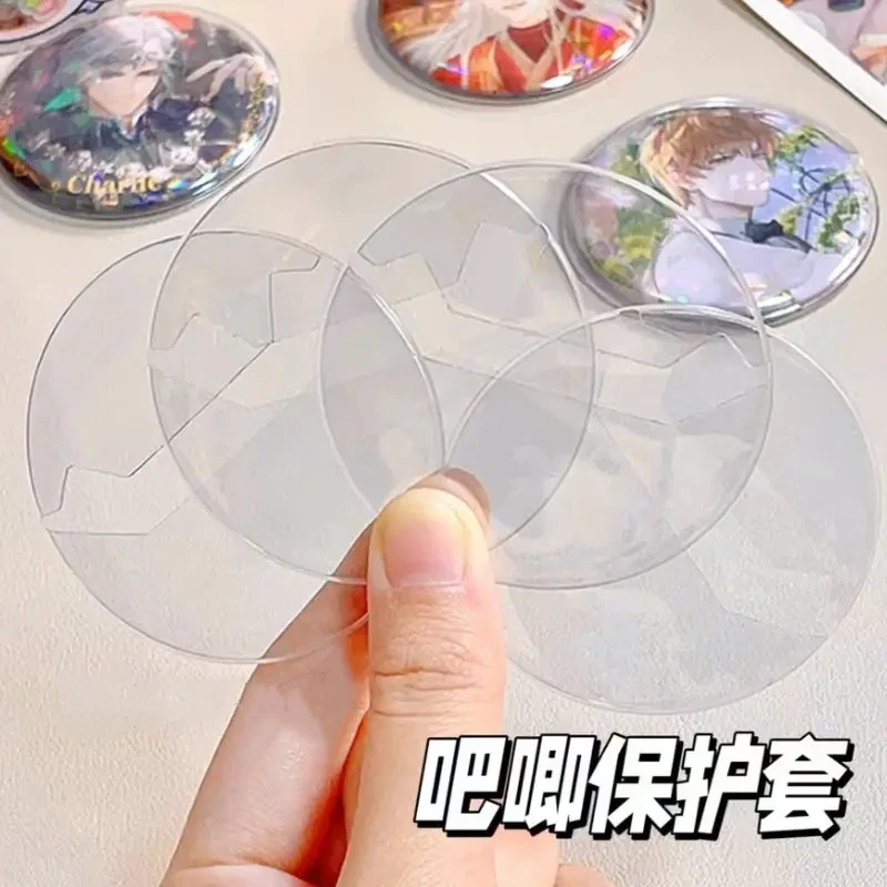 5PCS Transparent Badge Display Sleeve Round Card Storage Case Anime Badges Decoration Protective Sleeve Badge Protector Case