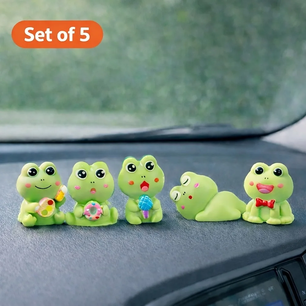 A set of 5 Frog Ornament Set, Car/Desktop Decoration, Desktop Office Decor, Car Decoration, Home Gift Collectible, Easy to Place, Perfect for Desk, Dashboard, Shelf, and Home Accent.