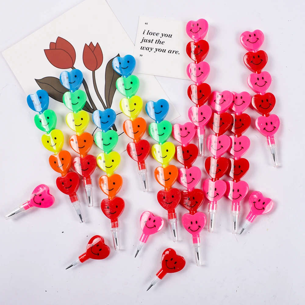 10Pcs Heart Block Painting Pencils for Kids Birthday Party Favors Guest Valentine's Day Back To School Gift Pinata Fillers