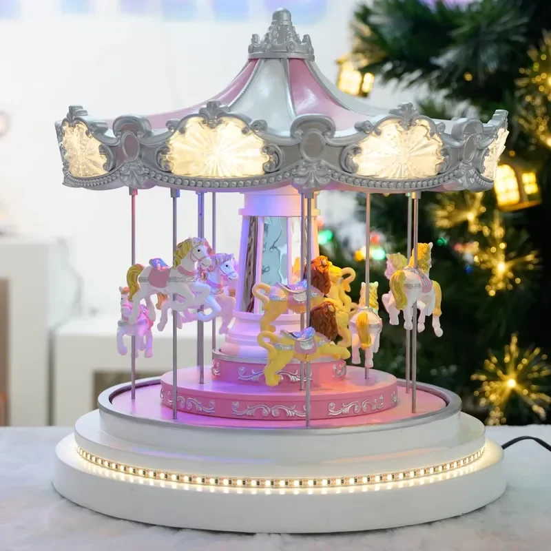 Christmas Carousel Music Box Plastic Ornament European Style Birthday Gift Decorative Present Model
