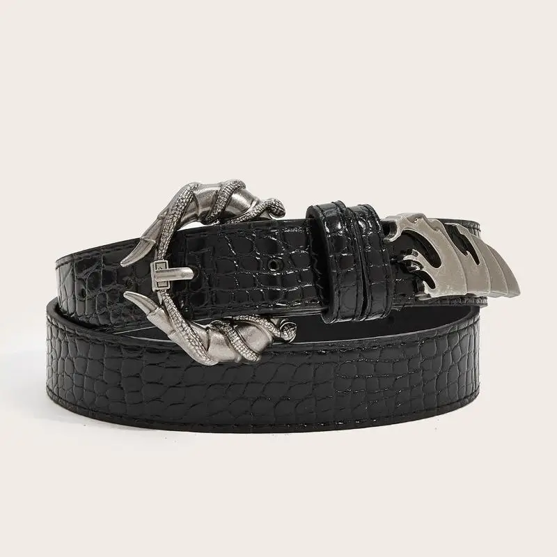 Women's PU Leather Snake Buckle Belt Crocodile Pattern Y2K Streetwear Accessory for Birthday Gift