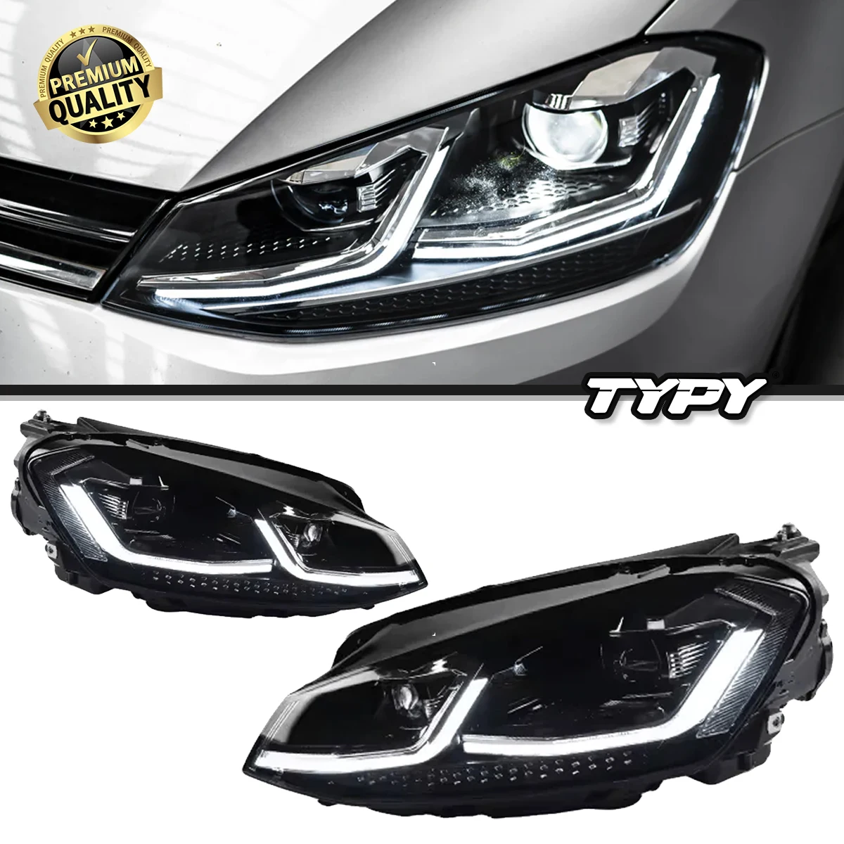 

TYPY 2 PCS For Golf 7 2013-2017 MK7 Upgrade 7.5 Design LED Auto Headlights Assembly DRL Bifocal Lens Lamp Accessories
