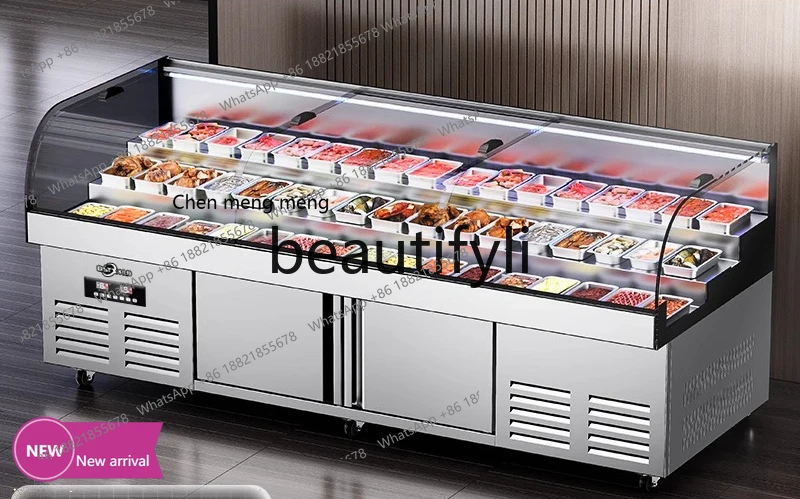 

Commercial Three-Tier Ice Display Cabinet for Ordering, BBQ Skewers, and Fresh Food Preservation, Glass Dish Display CabinetX