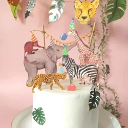 Animal Cake Topper Giraffe Elephant Zebra Happy Birthday Wedding Kids Party Baby Shower Cupcake Decoration Baking Supplies DIY