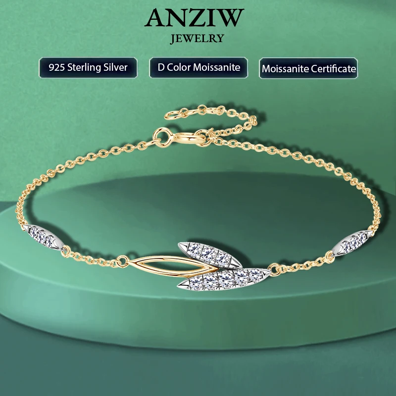 

2024 Trendy 18k Rose Gold Plated Delicate 2mm D Color Moissanite Leaf Bracelet 925 Silver Chain for Women Wedding Jewelry Gift